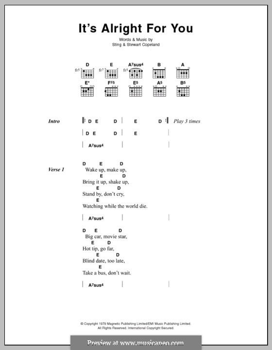 It's Alright for You (The Police): Lyrics and chords by Sting, Stewart Copeland