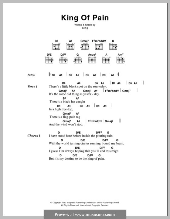 King of Pain (The Police): Lyrics and chords by Sting