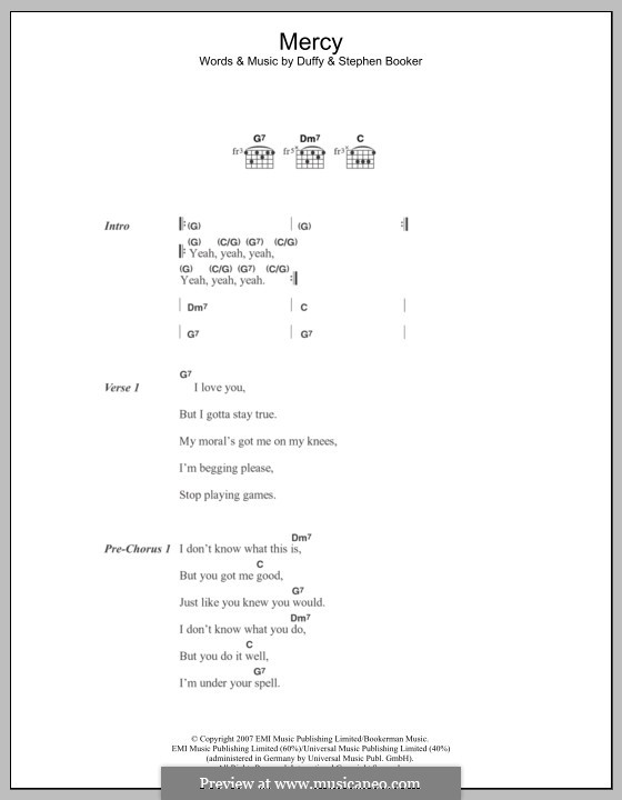 Mercy (Duffy): Lyrics and chords by Aimee Duffy, Steve Booker