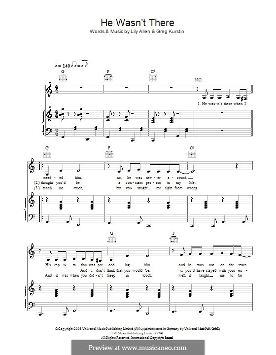 He Wasn't There: For voice and piano (or guitar) by Greg Kurstin