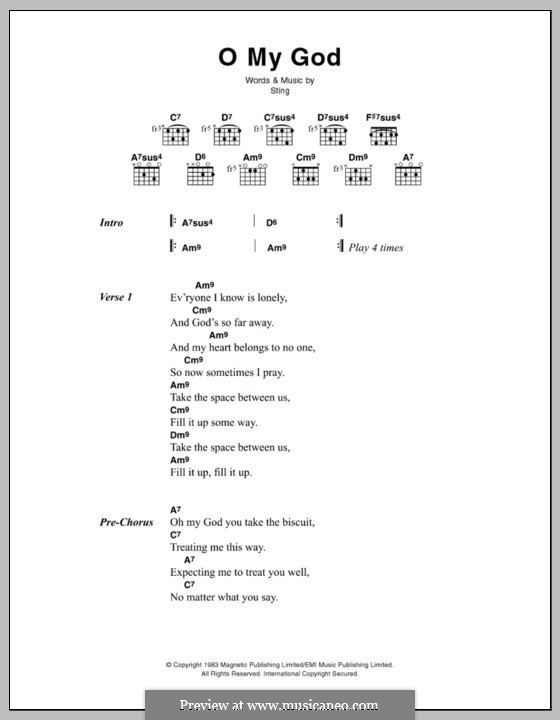 O My God (The Police): Lyrics and chords by Sting