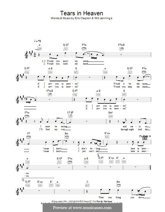 Tears In Heaven Sheet Music | Eric Clapton | Real Book – Melody, Lyrics &  Chords