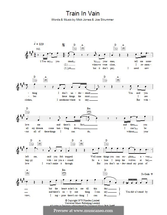 Train in Vain (The Clash): Melody line, lyrics and chords by Joe Strummer, Mick Jones