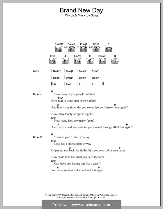 Brand New Day: Lyrics and chords by Sting