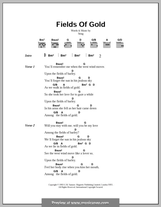 Песни померкнет золото. Стинг аккорды. Sting fields of Gold текст. Sting fields of Gold табы. Sting fields текст.