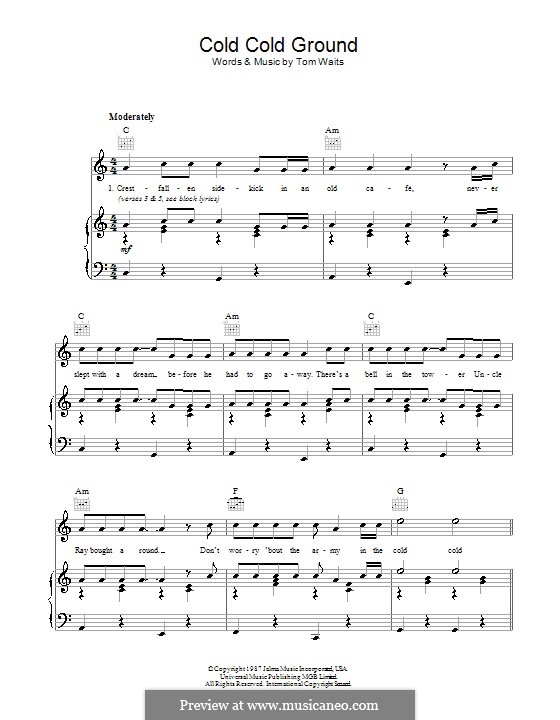 Cold Cold Ground by T. Waits sheet music on MusicaNeo