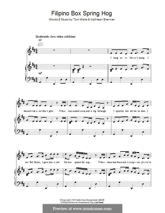 Filipino Box Spring Hog: For voice and piano (or guitar) by Kathleen Brennan