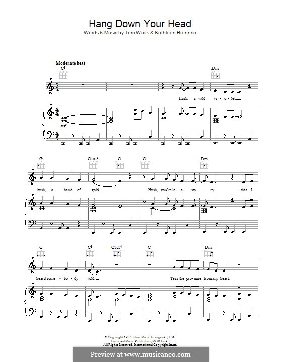 Hang Down Your Head: For voice and piano (or guitar) by Kathleen Brennan, Tom Waits