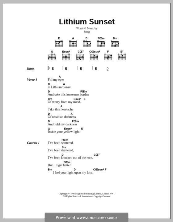 Lithium Sunset: Lyrics and chords by Sting