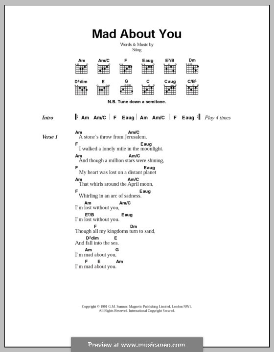 Mad About You by Sting sheet music on MusicaNeo