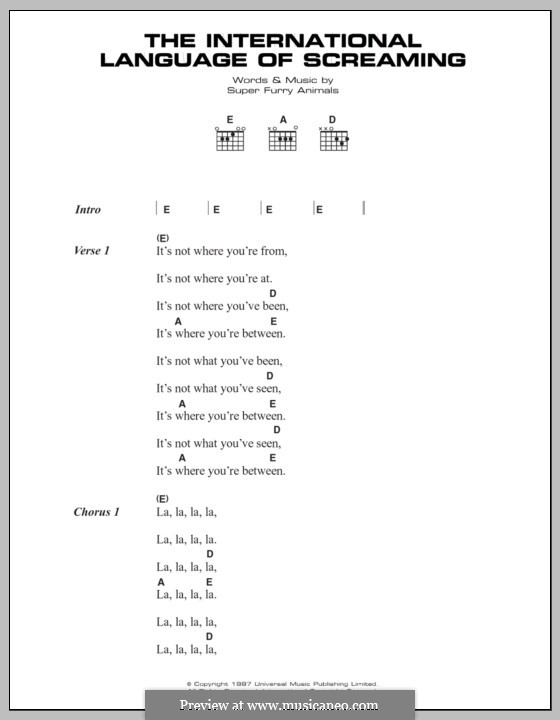 The International Language of Screaming (Super Furry Animals): Lyrics and chords by Cian Ciaran, Dafydd Ieuan, Gruff Rhys, Guto Pryce, Huw Bunford