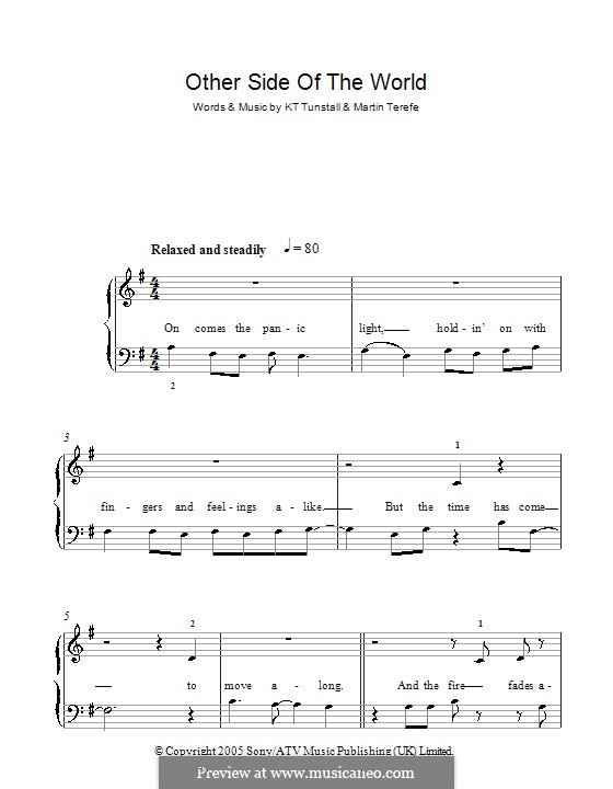 Other Side of the World: For easy piano by KT Tunstall, Martin Terefe