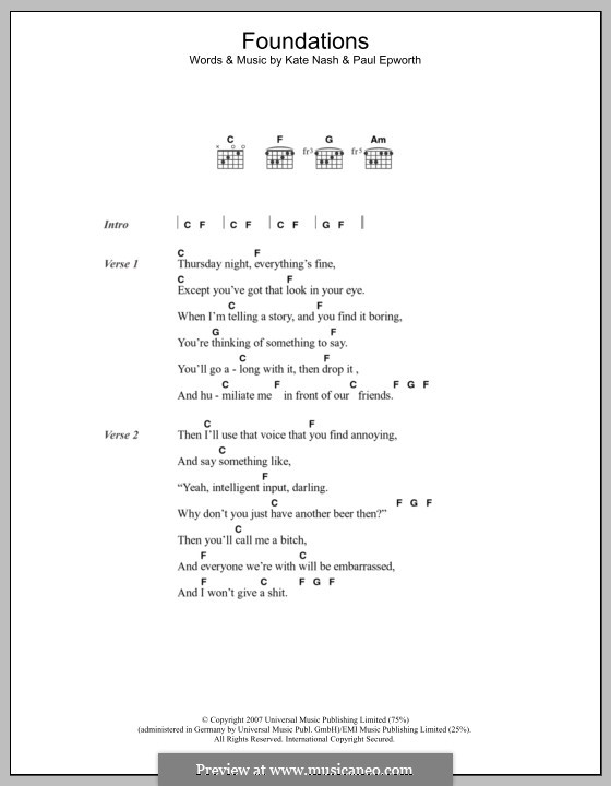 Foundations: Lyrics and chords by Kate Nash, Paul Epworth