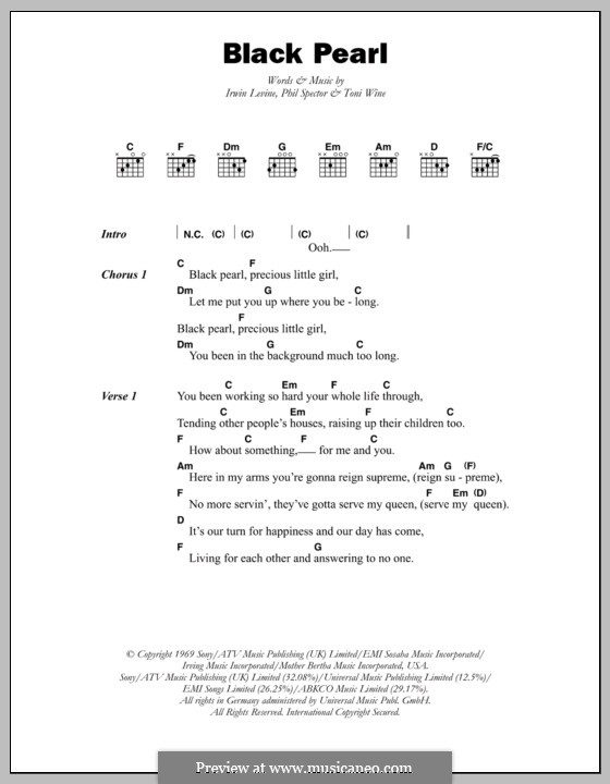 Black Pearl (Horace Faith): Lyrics and chords by Irwin Levine, Phil Spector, Toni Wine