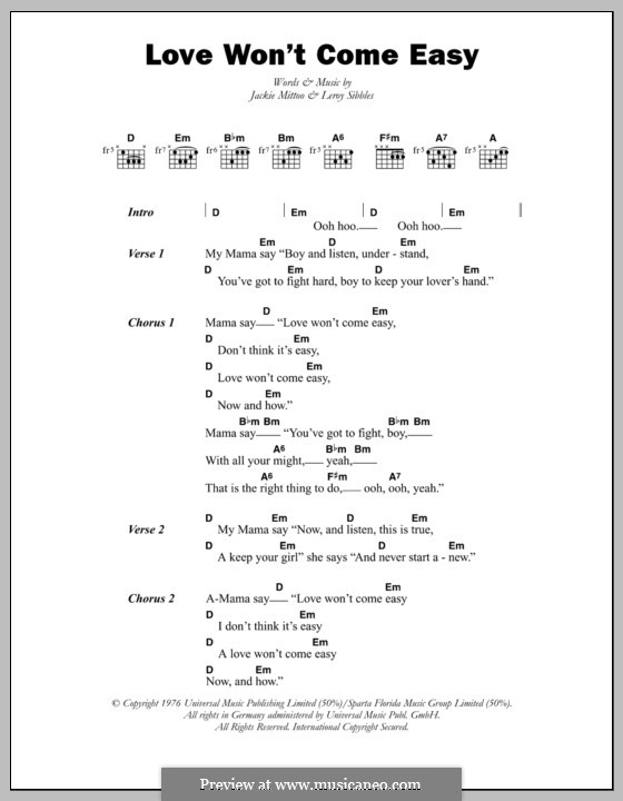 Love Won't Come Easy (The Heptones): Lyrics and chords by Jackie Mittoo, Leroy Sibbles