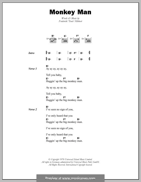 Monkey Man (Toots and The Maytals): Lyrics and chords by Toots Hibbert