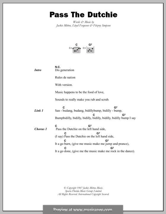 Pass the Dutchie (Musical Youth): Lyrics and chords by Fitzroy Simpson, Jackie Mittoo, Lloyd Ferguson