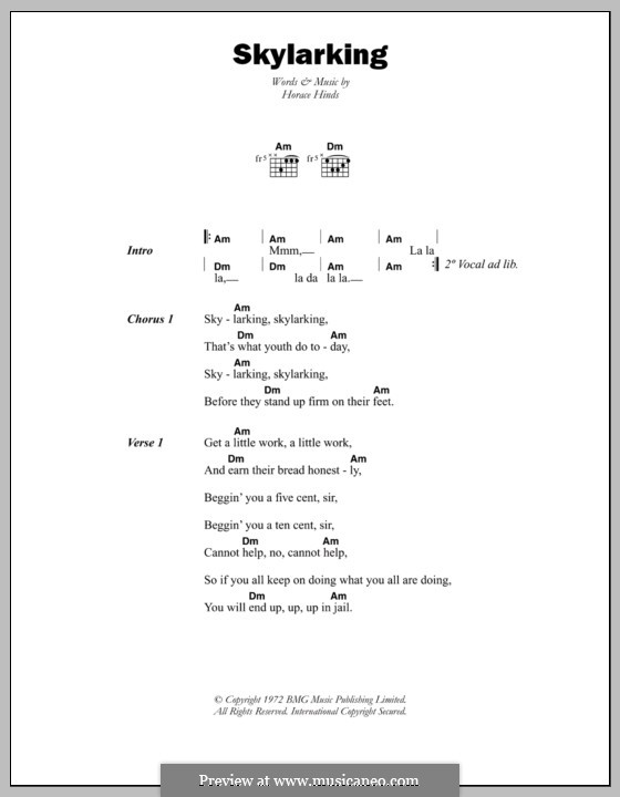 Skylarking: Lyrics and chords by Horace Hinds