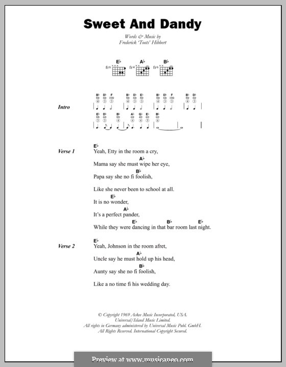 Sweet and Dandy (Toots and The Maytals): Lyrics and chords by Toots Hibbert