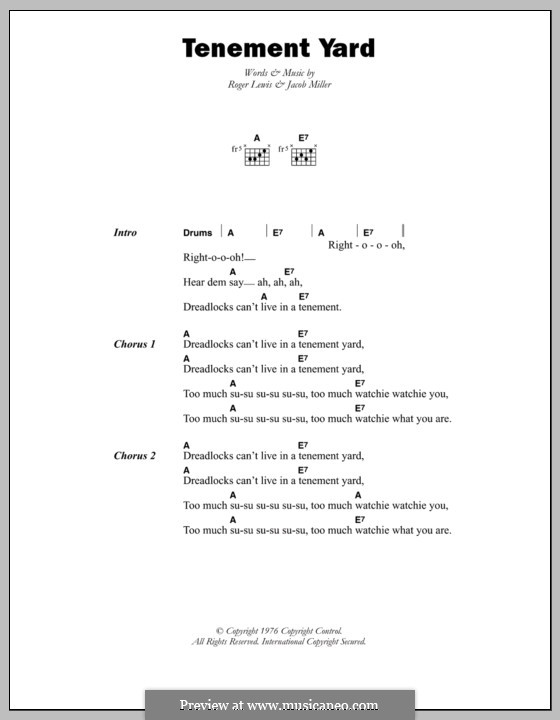 Tenement Yard (Jacob Miller): Lyrics and chords by Roger Lewis