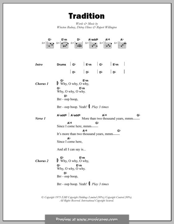 Tradition (Burning Spear): Lyrics and chords by Delroy Hines, Rupert Willington, Winston Rodney