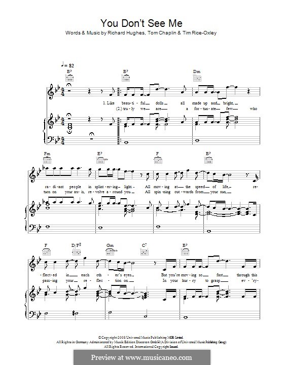 You Don't See Me (Keane): For voice and piano (or guitar) by Richard Hughes, Tim Rice Oxley, Tom Chaplin