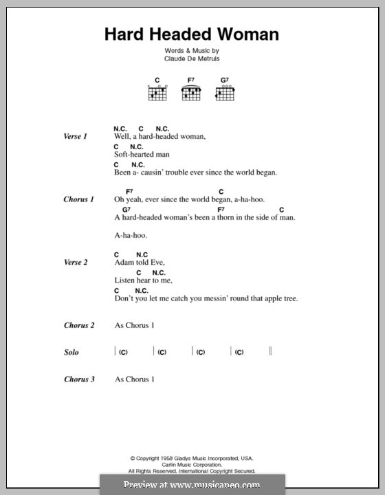 Hard Headed Woman (Elvis Presley): Lyrics and chords by Claude DeMetrius