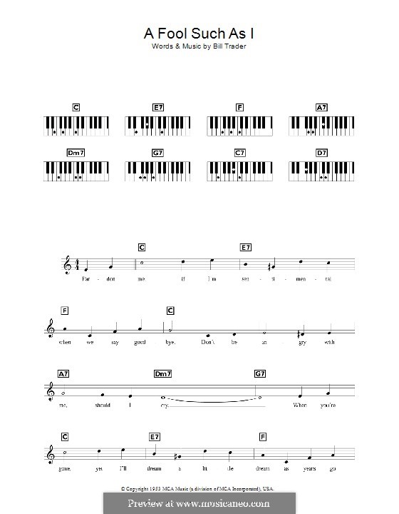 (Now and Then There's) A Fool Such as I (Elvis Presley): For keyboard by Bill Trader