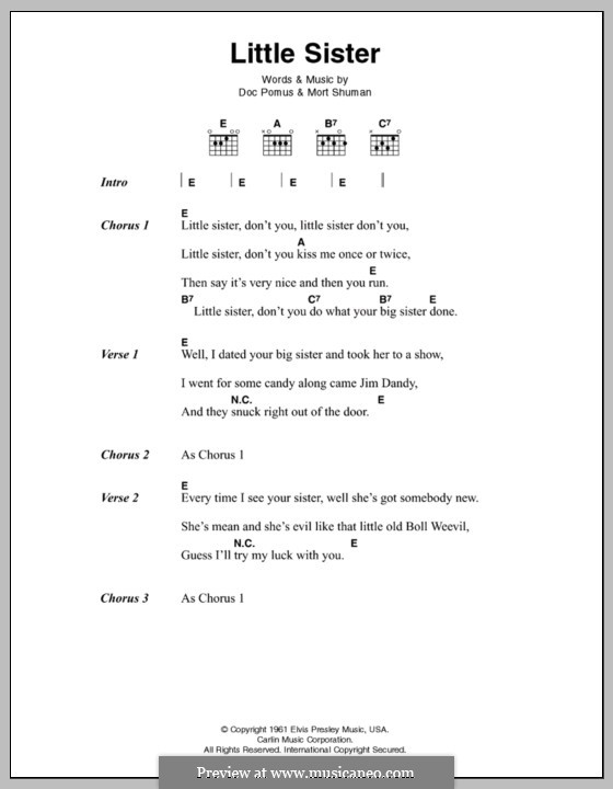 Little Sister (Elvis Presley): Lyrics and chords by Doc Pomus, Mort Shuman