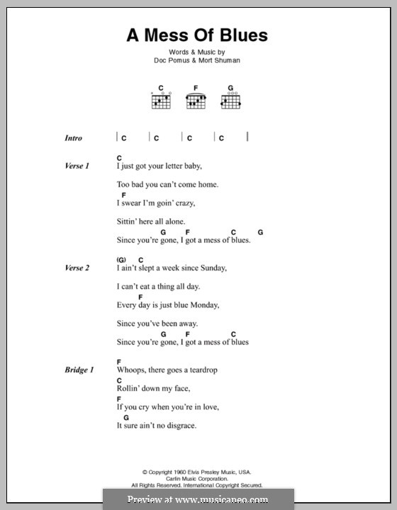 A Mess of Blues (Elvis Presley): Lyrics and chords by Doc Pomus, Mort Shuman