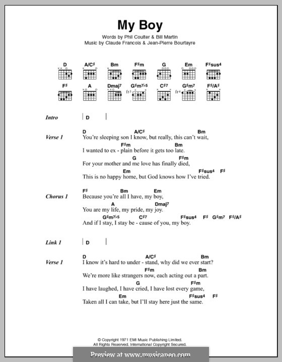 My Boy (Elvis Presley): Lyrics and chords by Claude Francois, Jacques Revaux