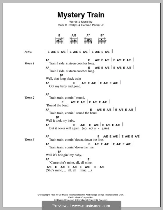 Mystery Train (Elvis Presley): Lyrics and chords by Herman Parker Jr., Sam C. Phillips