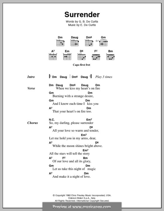 Surrender (Elvis Presley): Lyrics and chords by Ernesto de Curtis