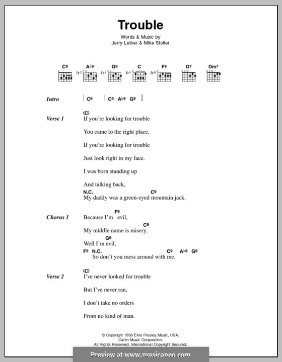 T.R.O.U.B.L.E. LYRICS by ELVIS PRESLEY: If you're looking for