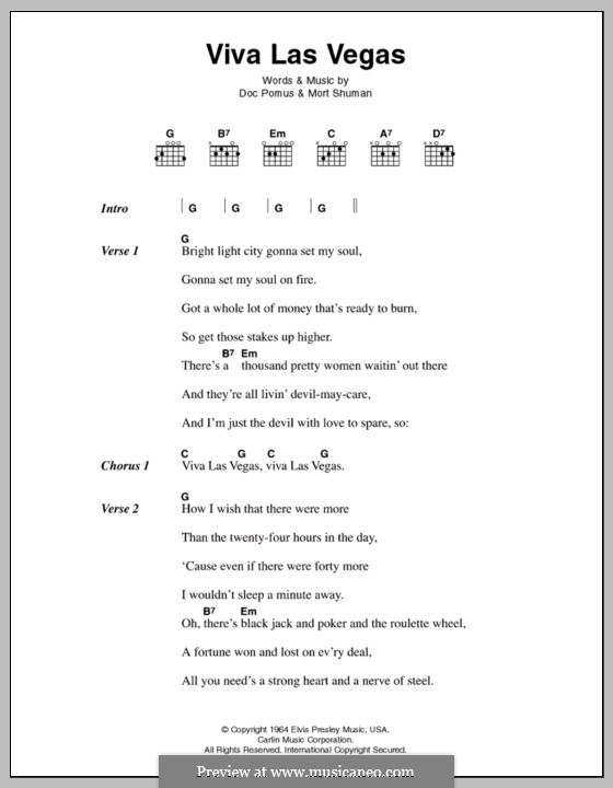 Viva Las Vegas (Elvis Presley): Lyrics and chords by Doc Pomus, Mort Shuman