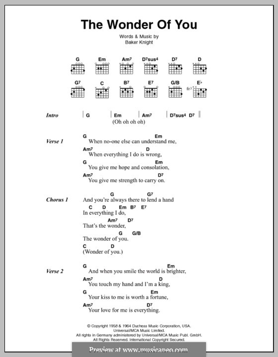 The Wonder of You (Elvis Presley): Lyrics and chords by Baker Knight