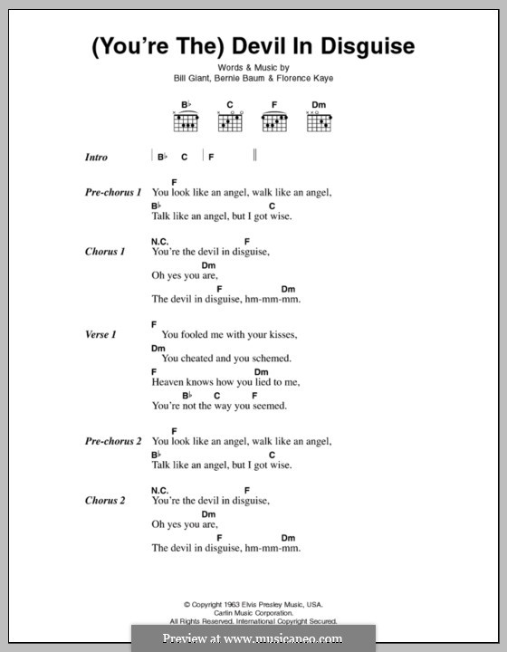 (You're The) Devil in Disguise (Elvis Presley): Lyrics and chords by Bernie Baum, Bill Giant, Florence Kaye