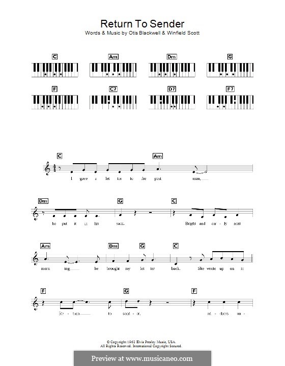 Return to Sender (Elvis Presley): For keyboard by Otis Blackwell, Winfield Scott