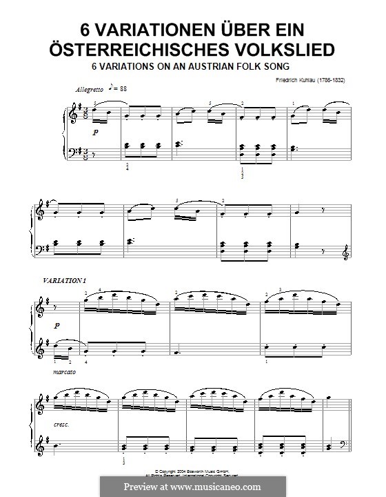 Six Variations on an Austrian Folk Song: Six Variations on an Austrian Folk Song by Friedrich Kuhlau