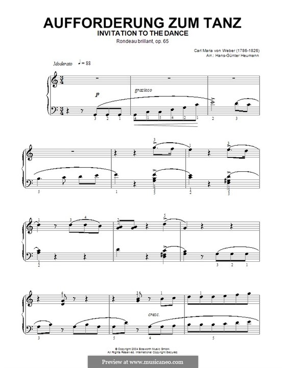 Invitation to the Dance, J.260 Op.65: For piano (with fingering) by Carl Maria von Weber