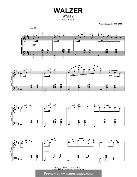 Twelve Walzer, Seventeen Ländler and Nine Ecossaises, D.145 Op.18: Waltz No.6 by Franz Schubert