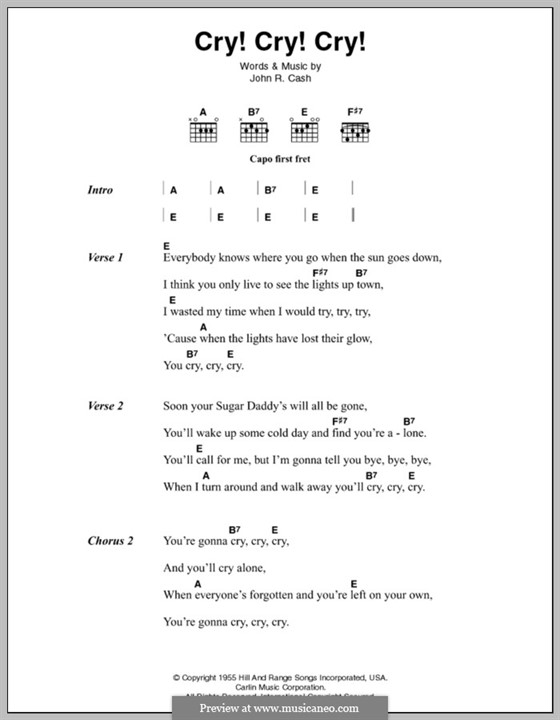 Cry, Cry, Cry: Lyrics and chords by Johnny Cash