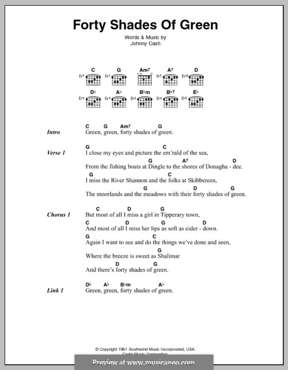 Forty Shades of Green: Lyrics and chords by Johnny Cash