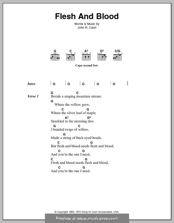 Flesh and Blood: Lyrics and chords by Johnny Cash
