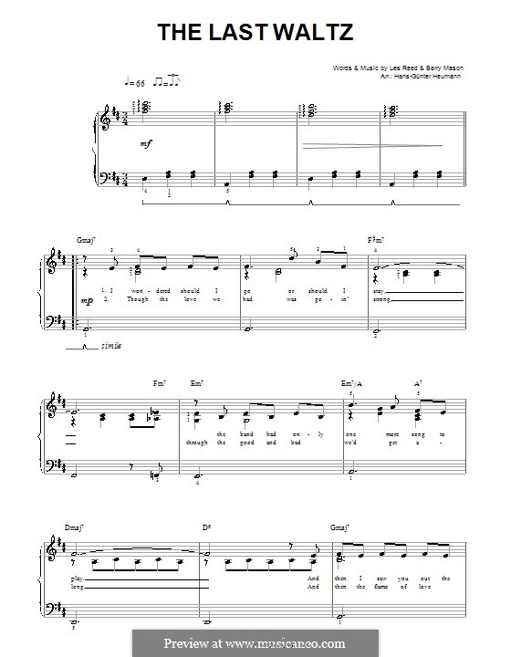 The Last Waltz: For voice and piano by Barry Mason, Les Reed