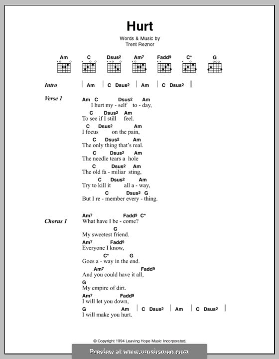 Hurt (Nine Inch Nails): Lyrics and chords by Trent Reznor