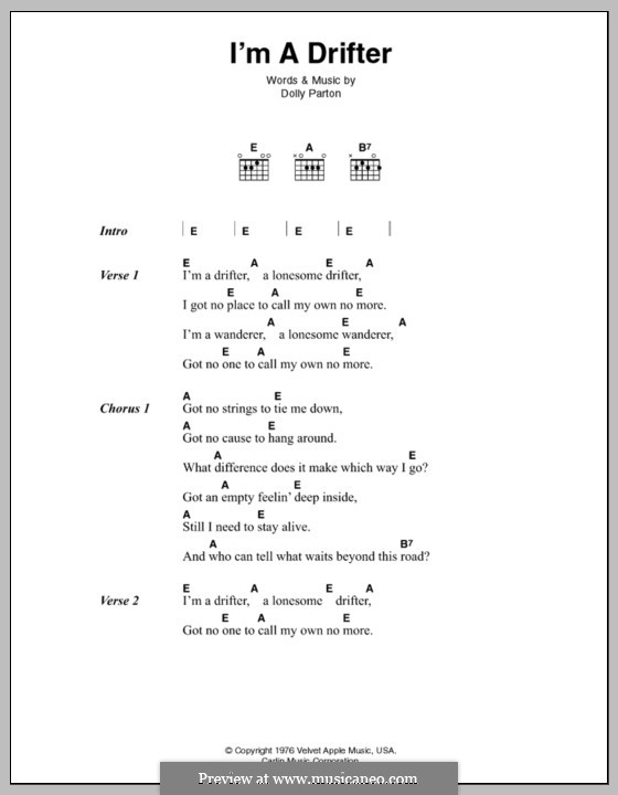 I'm a Drifter: Lyrics and chords by Dolly Parton