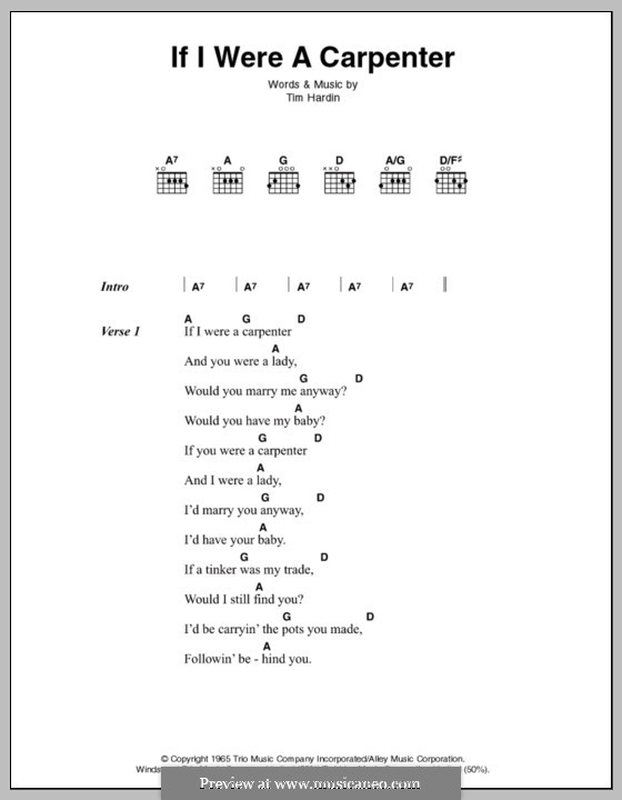 If I Were a Carpenter: Lyrics and chords by Tim Hardin