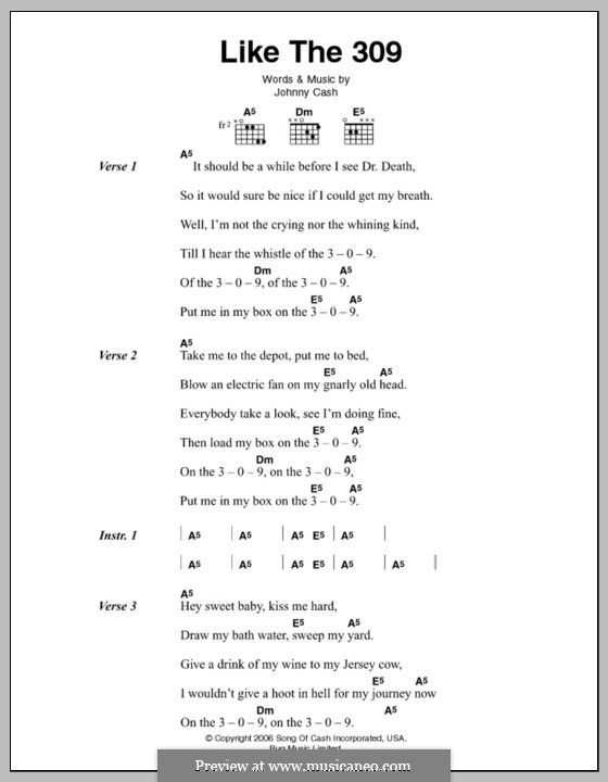 Like the 309: Lyrics and chords by Johnny Cash