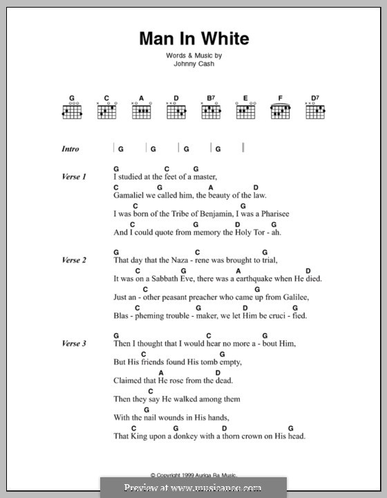 Man in White: Lyrics and chords by Johnny Cash